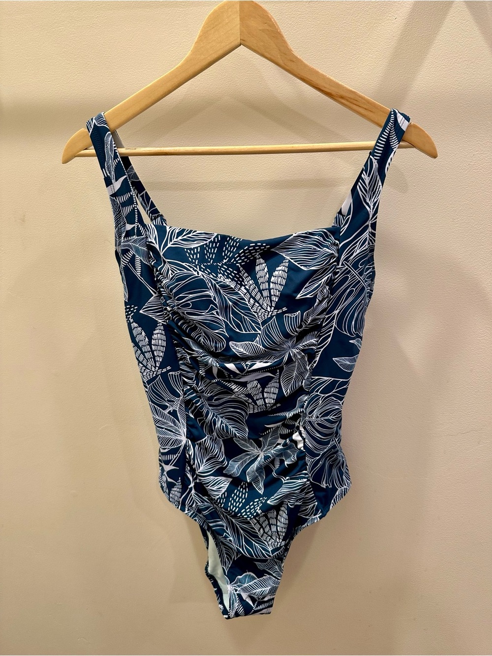 Women’s Navy Leaf Print One-Piece Swimsuit by CupShe